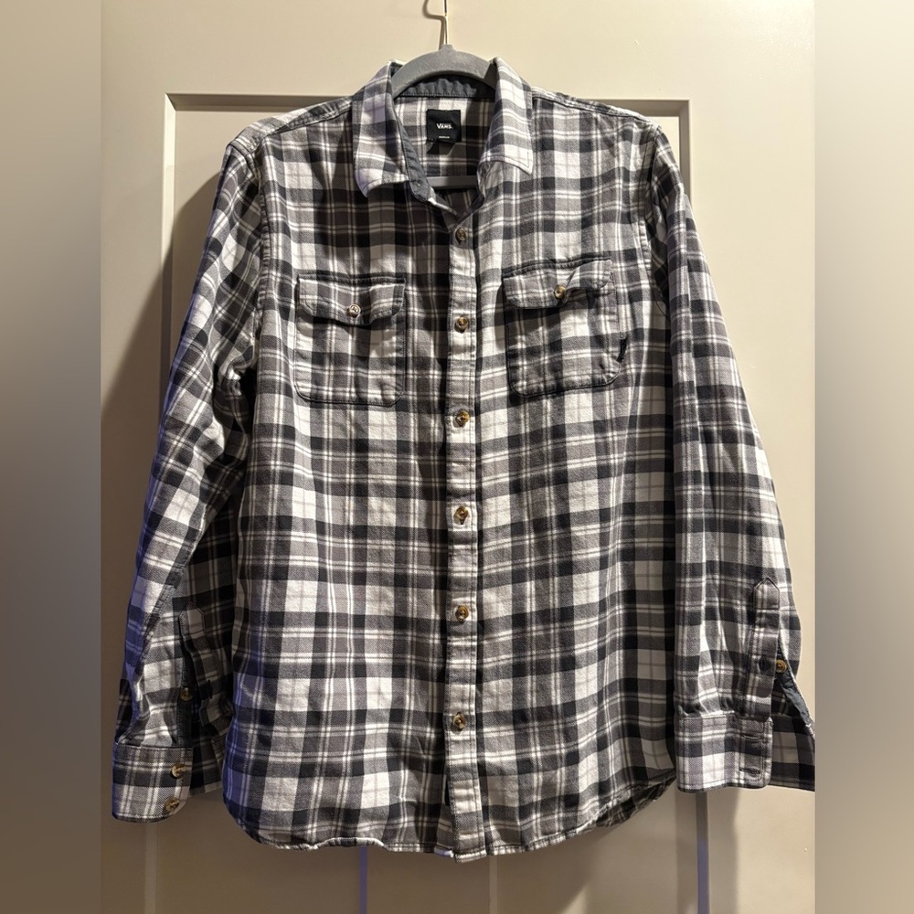 Vans Men's Black and White Plaid Shirt, Medium, 100% Cotton